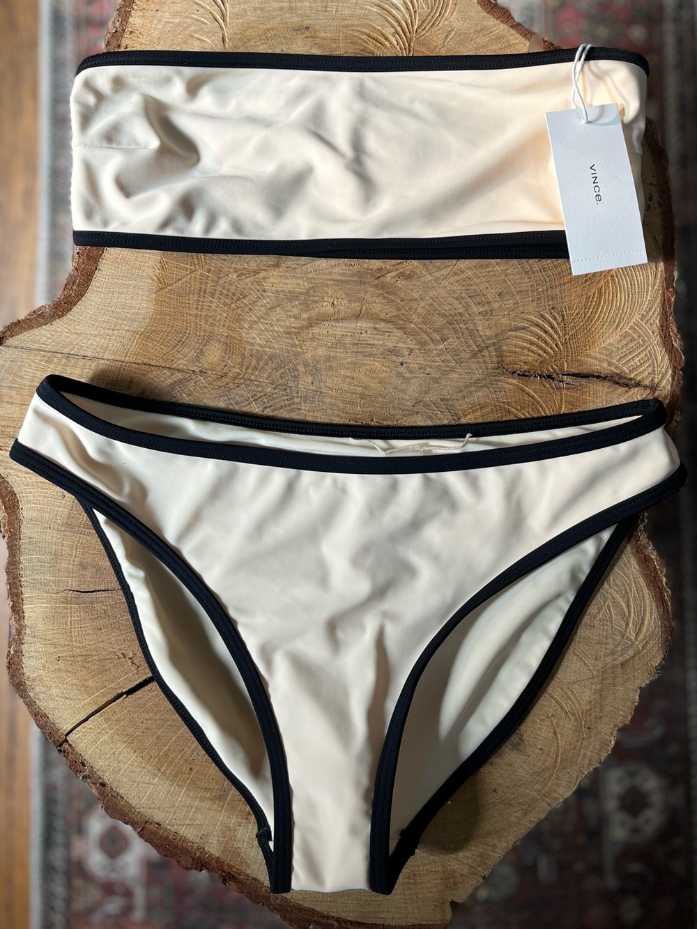 NWT Vince Two-Tone Bandeau Bikini Set Size M Cream Black $198 Retail